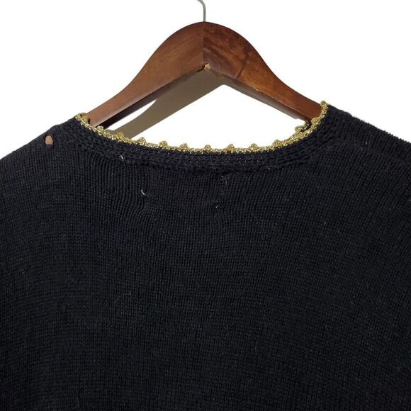 Vintage Holiday Cardigan Sweater Size M Winter Poinsettia Hand Knit Womens - Picture 10 of 14